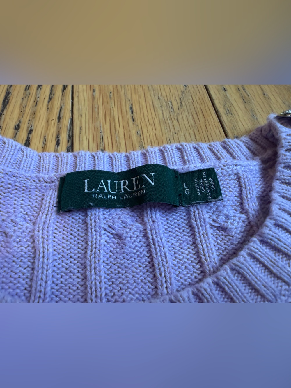 Lauren Ralph Lauren Cable Knit Button Shoulder Sweater Lavender Women Sz Large - Picture 6 of 13